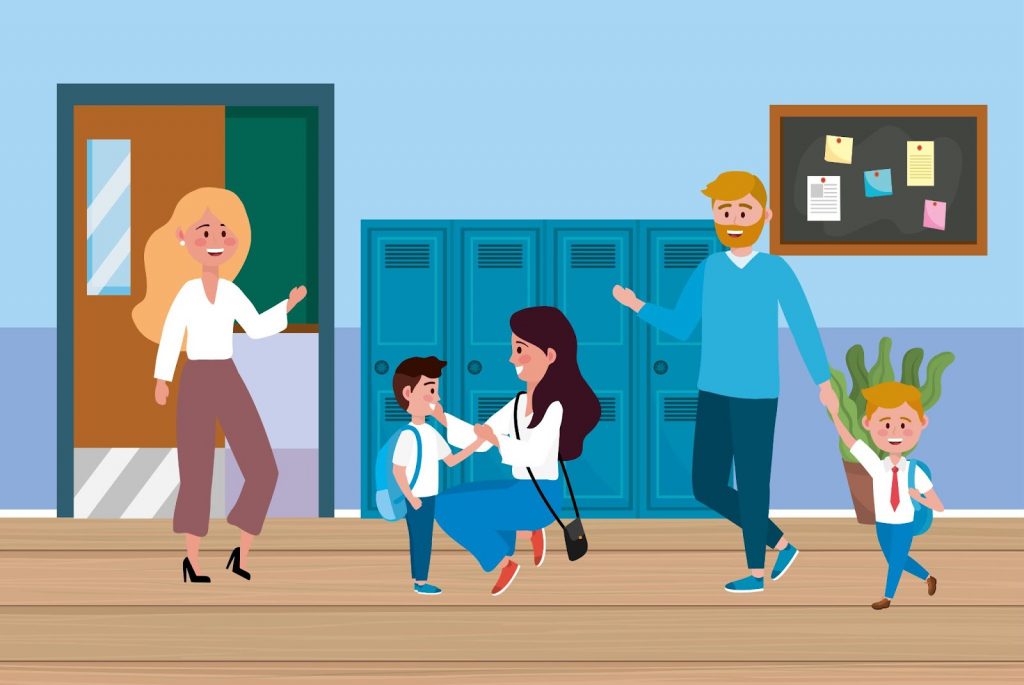 Vector image of teacher with parents and student