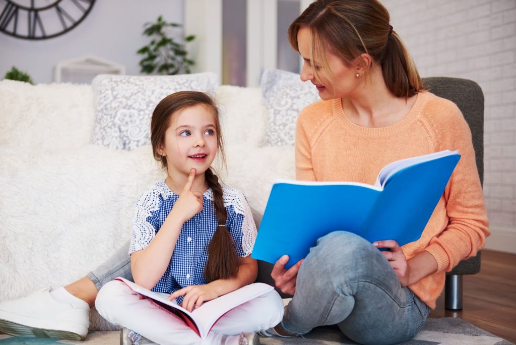 Mother teaching daughter