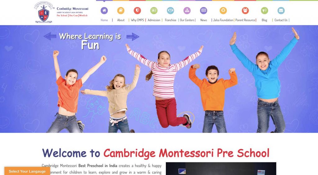 Montessori Pre School Homepage Screenshot