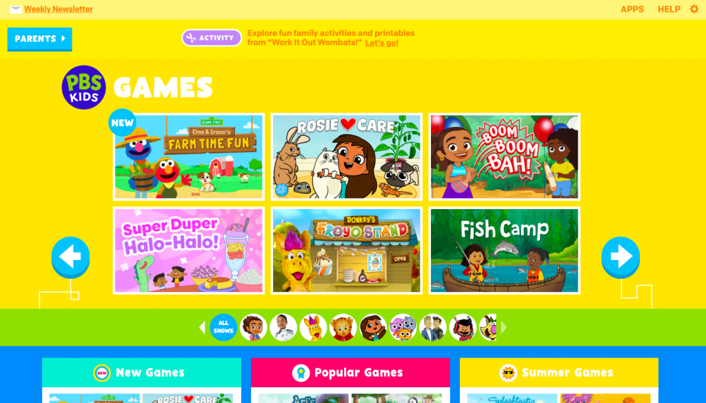 PBS Kids Games Homepage Screenshot