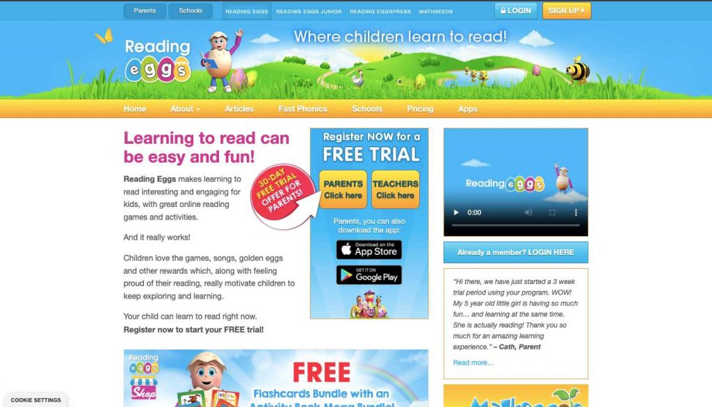 Home page of Reading Eggs
