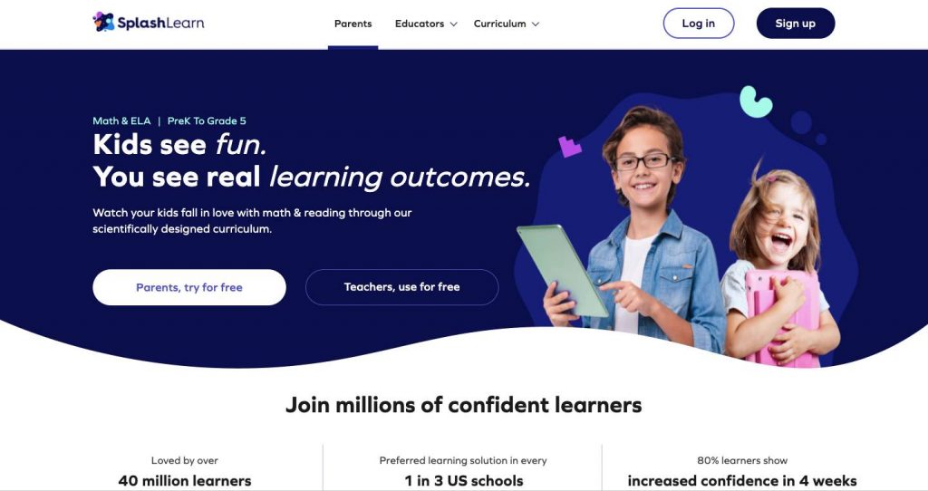 SplashLearn Homepage Screenshot