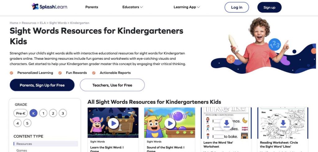 Sight Words Resources for Kindergarteners
