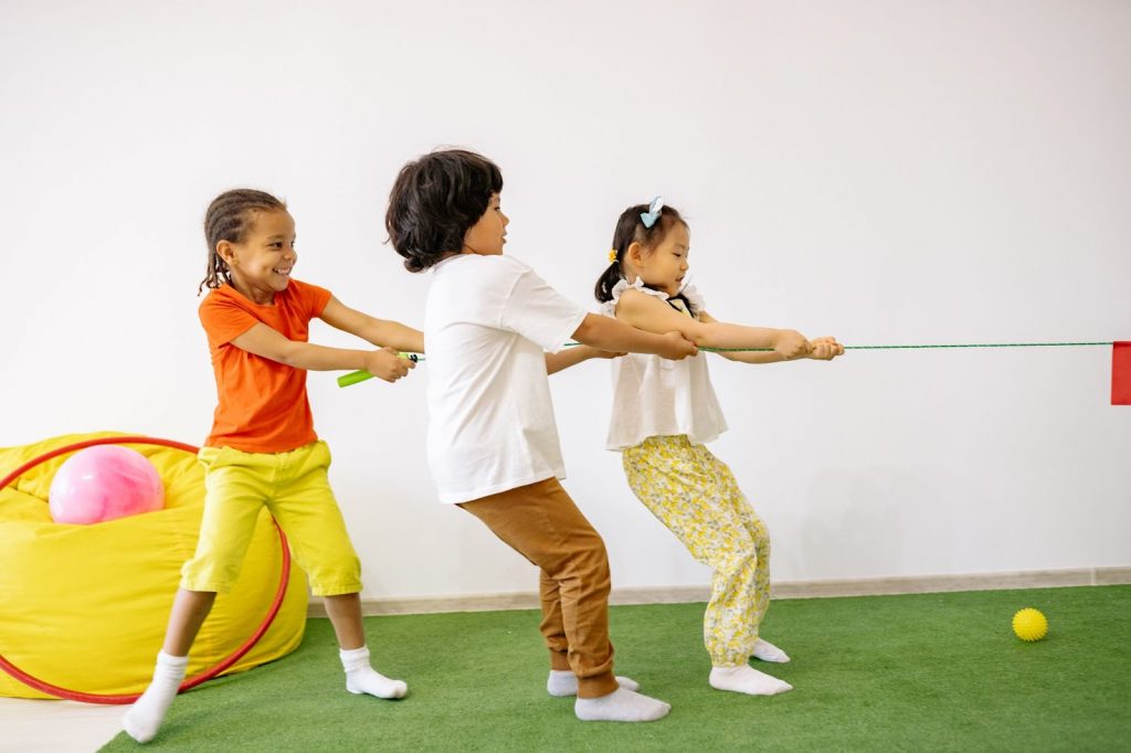 Children playing tug of war