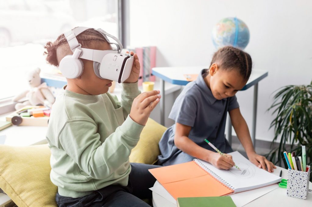 Kids using VR glasses