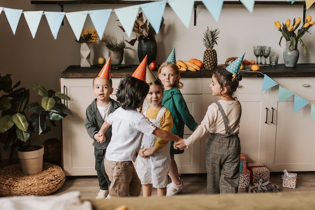 Kids playing party games on Christmas