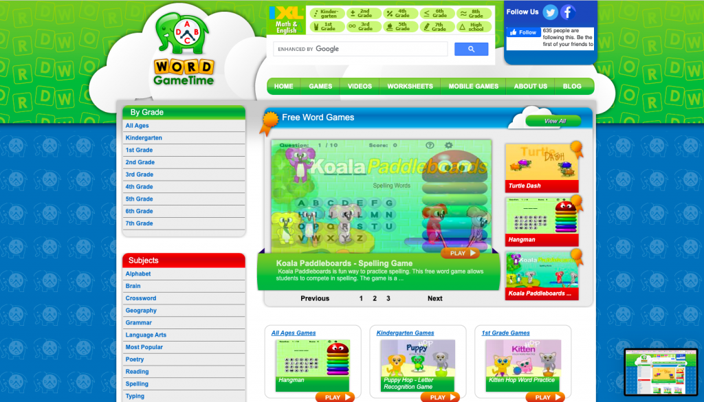 Word game time homepage screenshot