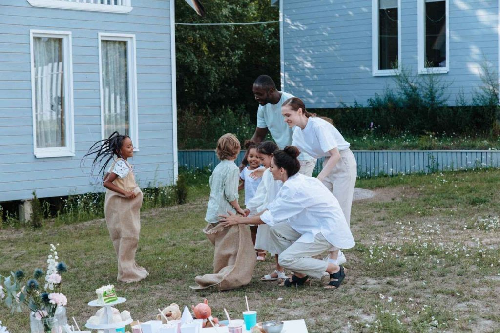 Children participating in sack race