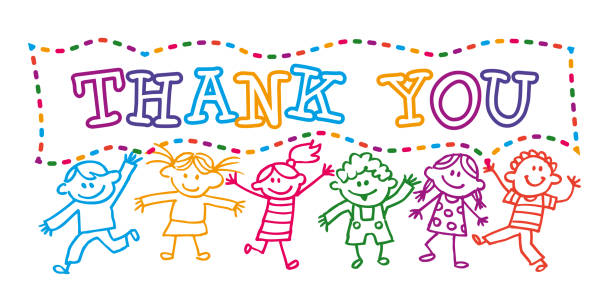 Illustration of kids with a thank you banner