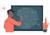 Illustration of a math teacher writing on board