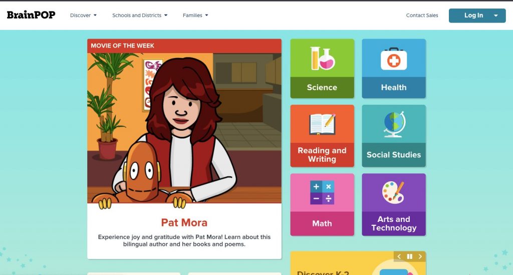 Homepage of BrainPop Jr