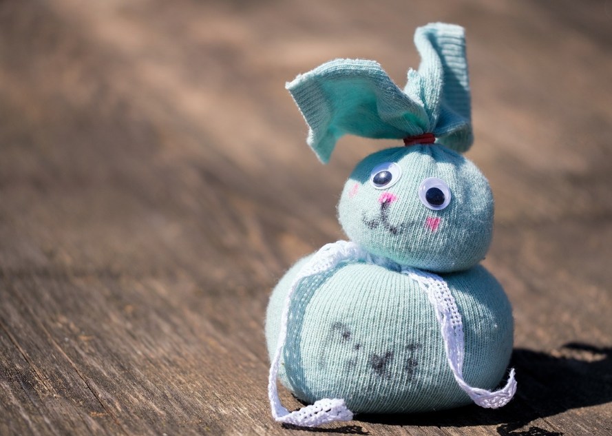 Stuffed puppet rabbit made out of a sock