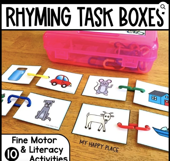 Cards of rhyming words joined together
