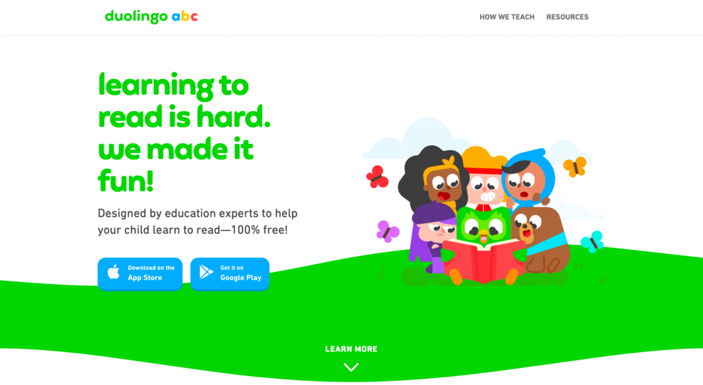 Homepage of Duolingo ABC