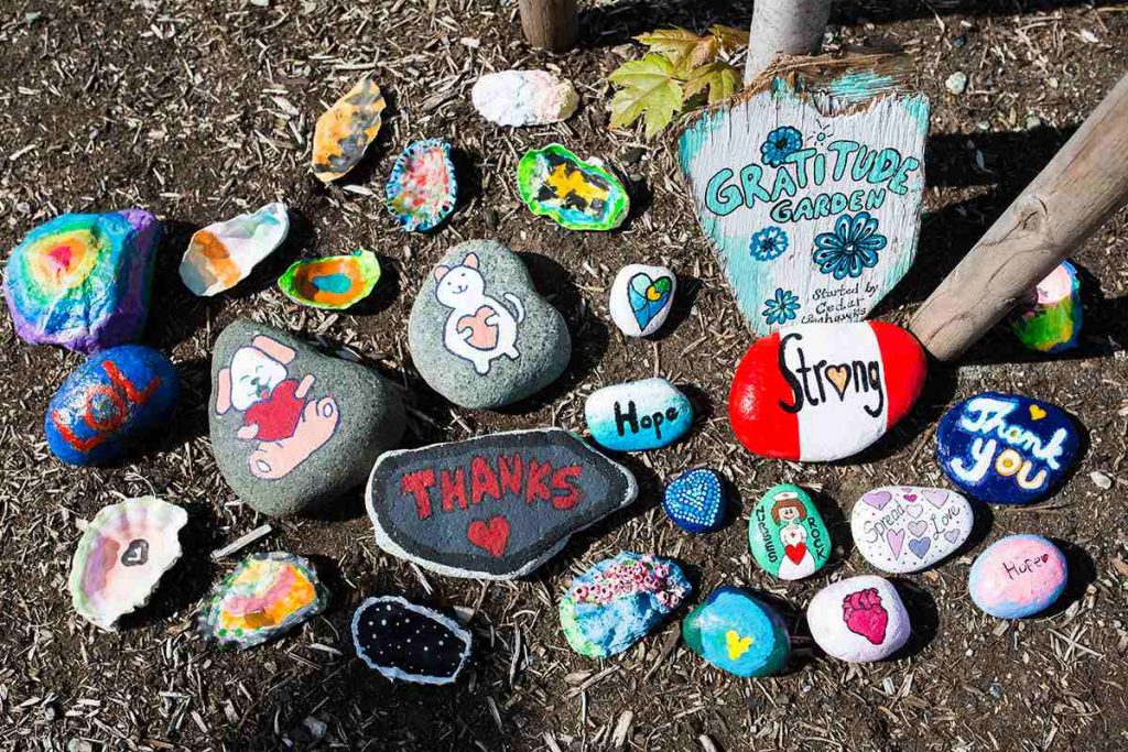 Rocks with thank you quotes on the garden
