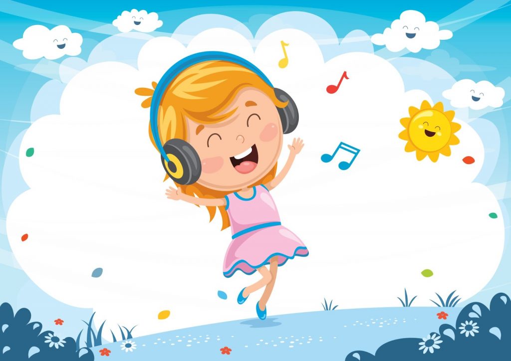 Illustration of kid listening to music
