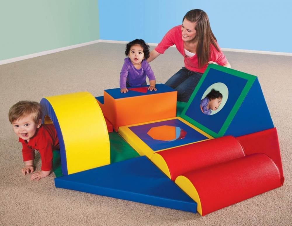Kids playing shape obstacle course