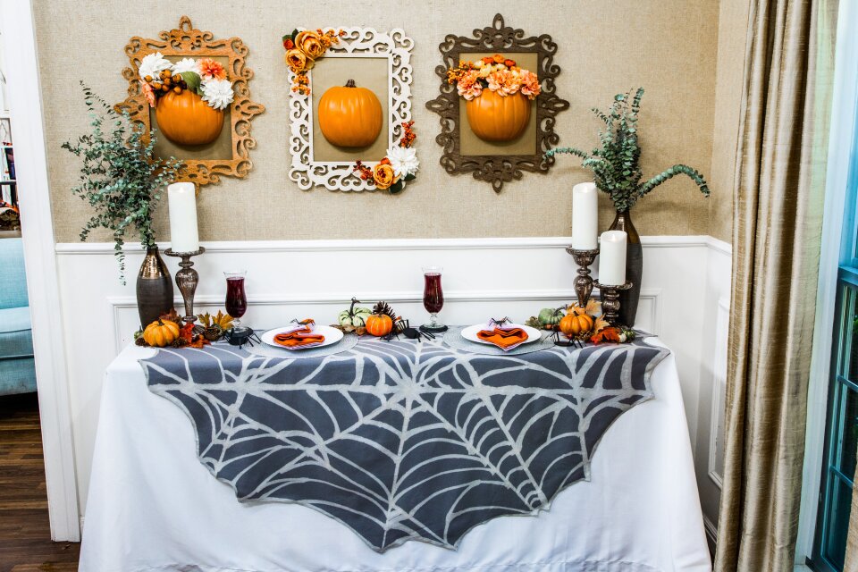 Spider web decor on table