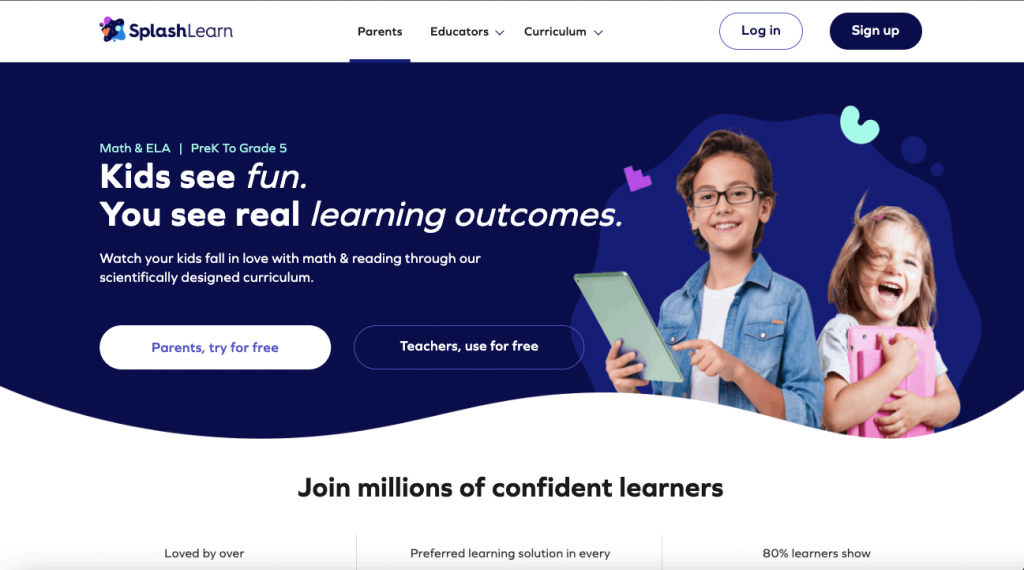 Splashlearn homepage