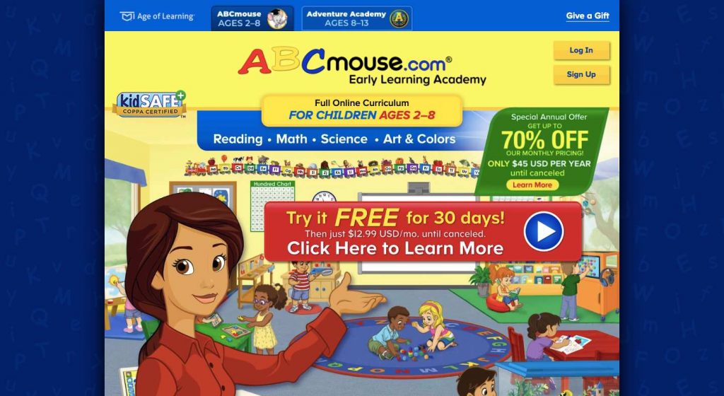 Homepage of ABCmouse