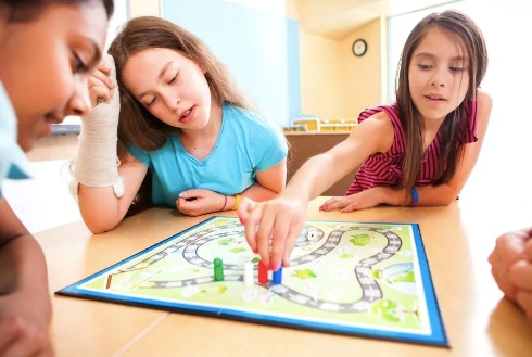 Illustration of kids playing board games