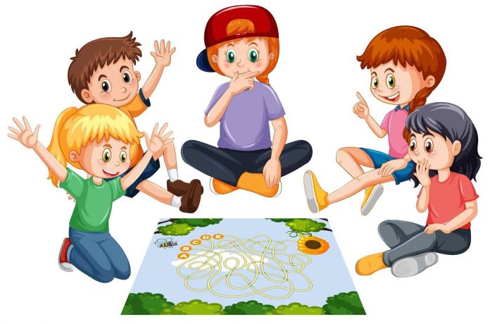 Illustration of kids playing board games