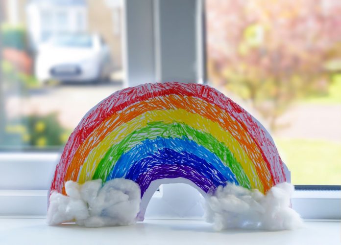 A rainbow art on table