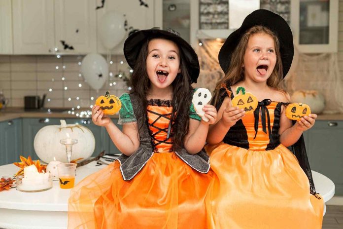 Two girls in Halloween costume