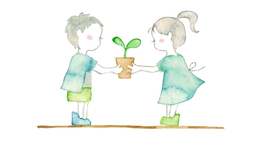 A empath drawing where kids are holding a pot