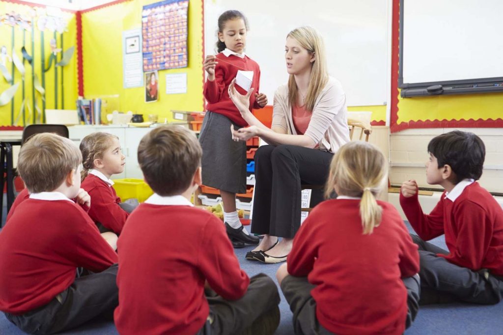 Students with a teacher in class