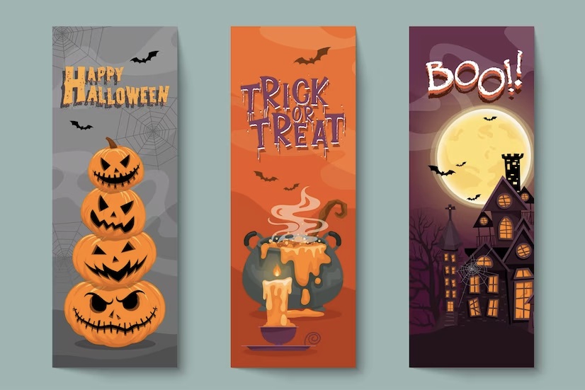 Vector set of halloween party invitations or greeting cards