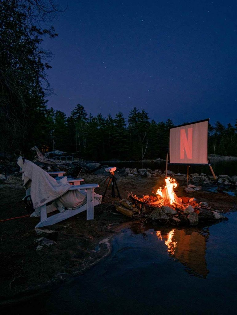 A halloween movie night setup