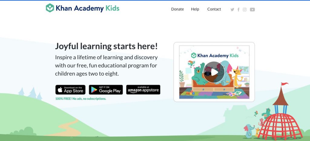 Khan Academy Kids homepage