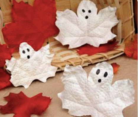 Ghosts made from leaves for Halloween
