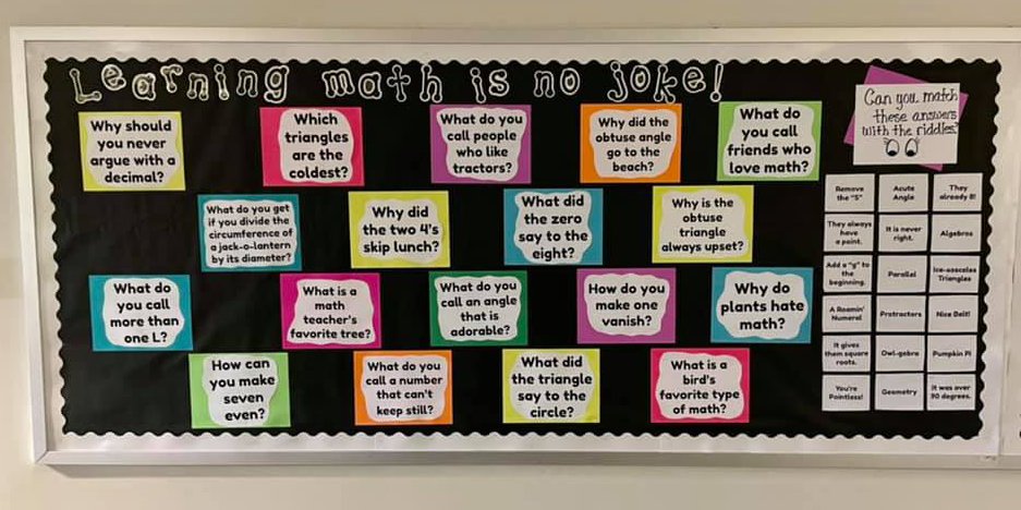 Math jokes on a bulletin board