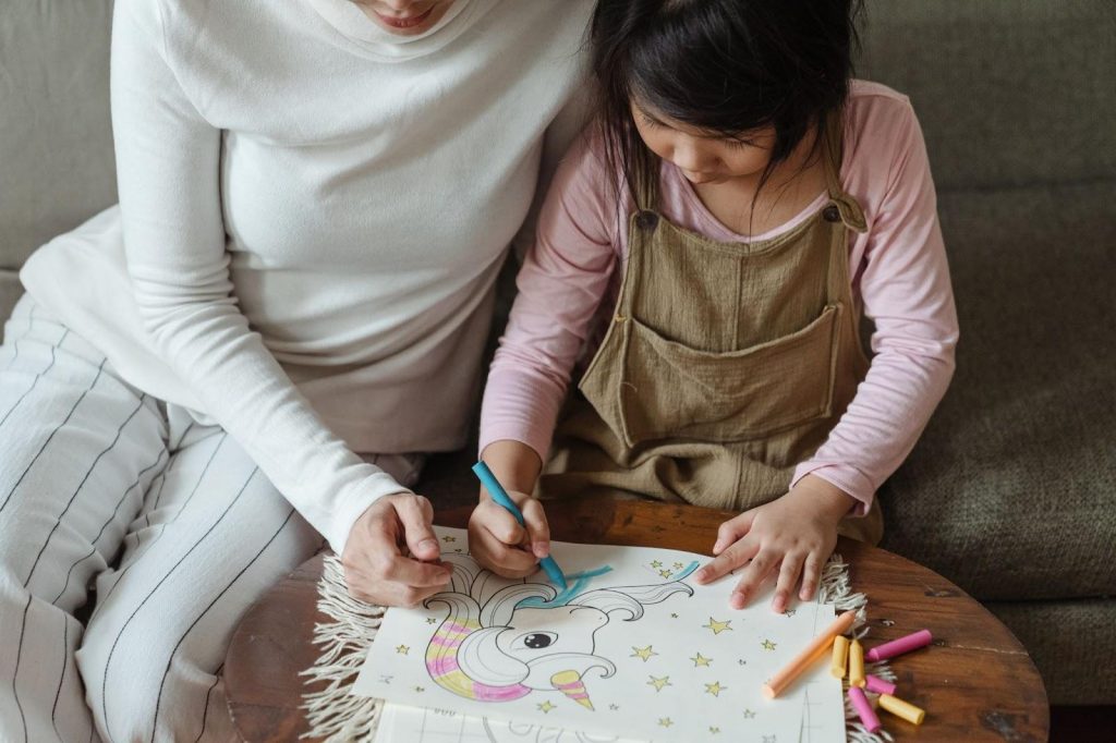 A kid coloring