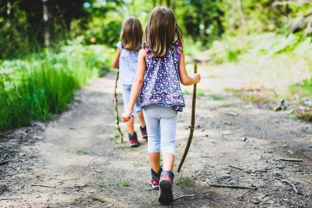 Kids walking in a park