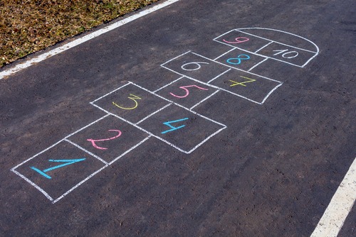 A hopscotch drawn on the road