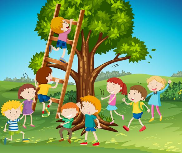 Kids climbing a ladder