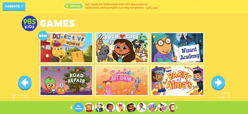 PBS kids homepage