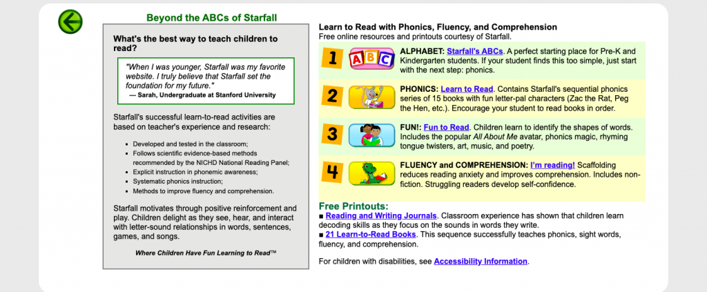 Starfall ABCs homepage