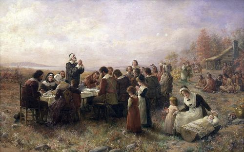 People gathered celebrating thanksgiving