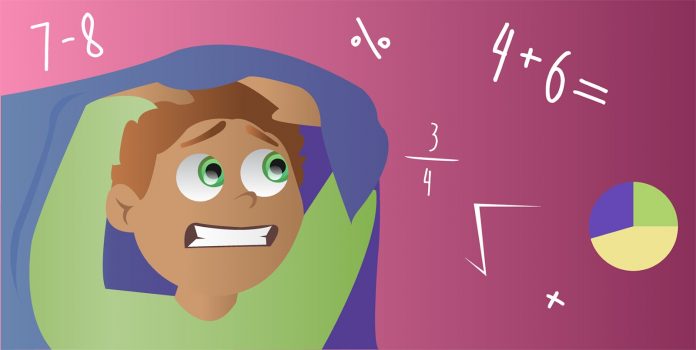 Illustration of kid scared of numbers and signs
