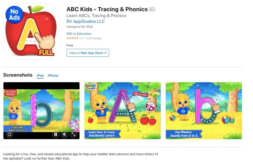 app store page of ABC Kids