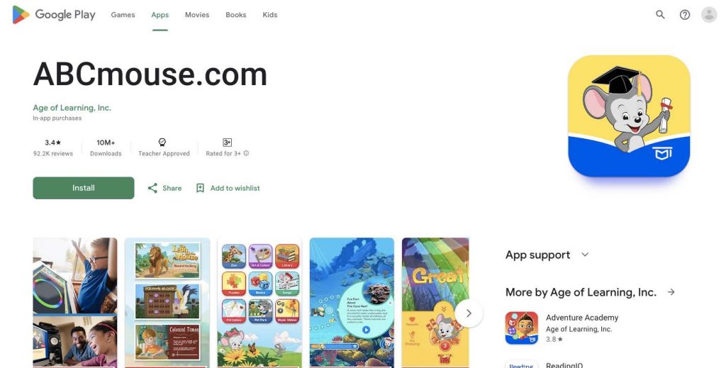 Homepage of ABC mouse