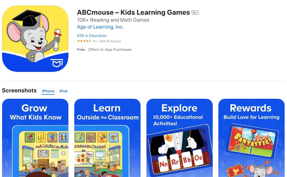 App store page of AbcMouse