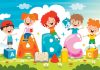 Illustration of kids and alphabets