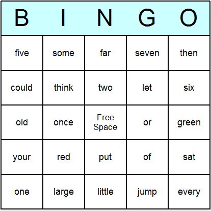 A word bingo sheet