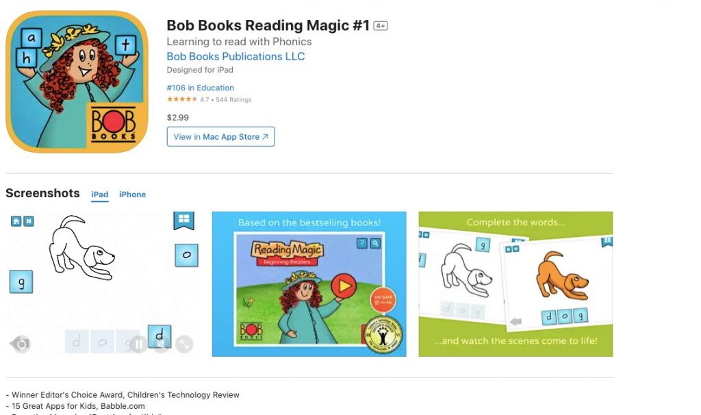 App store page of Bob Books Reading Magic