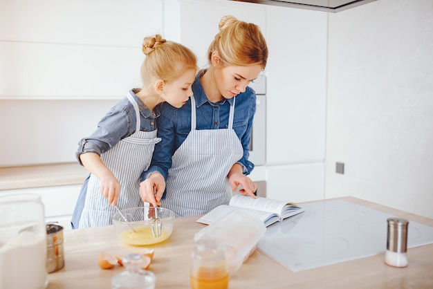 Mother and daughter cooking